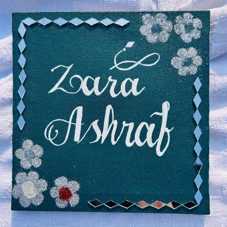 Custom Name Canvas – Teal & Mirror Lippan Art