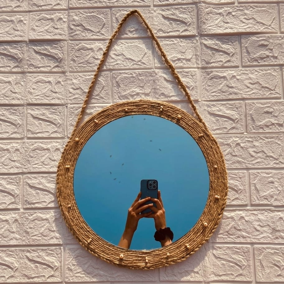 The Sunlit Jute Mirror – Handcrafted Rustic Charm