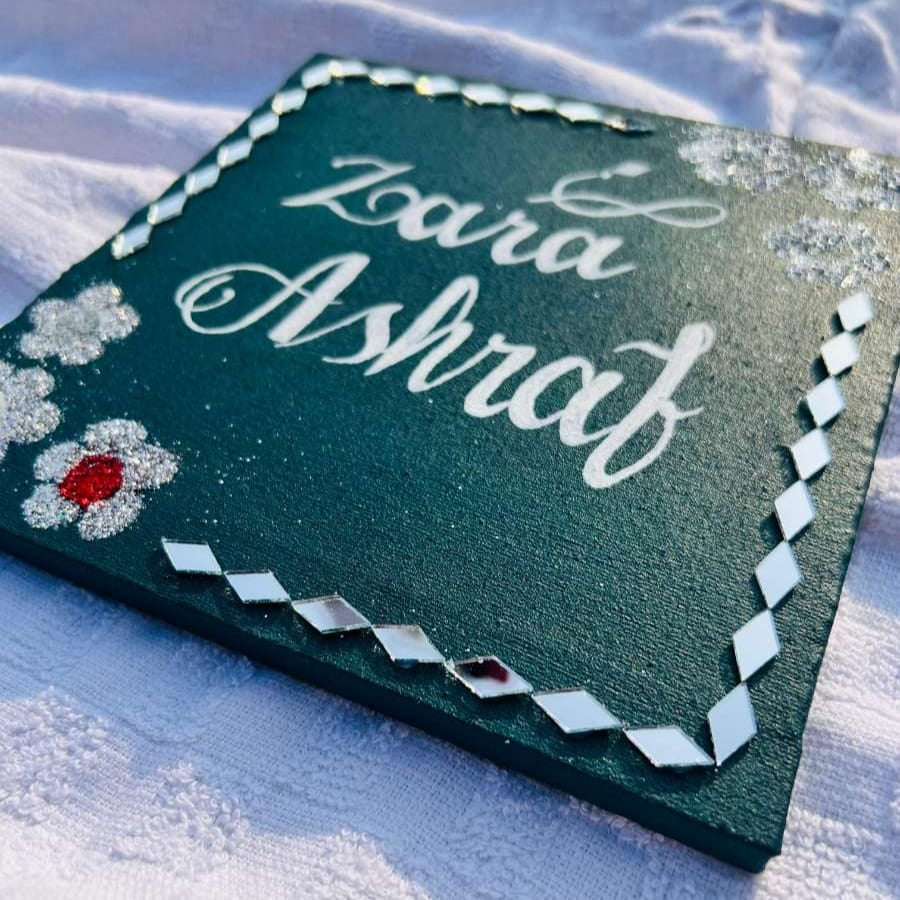 Custom Name Canvas – Teal & Mirror Lippan Art