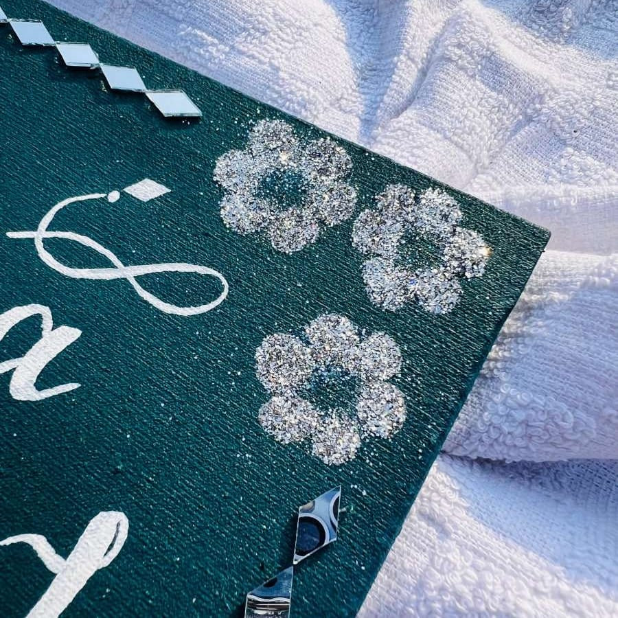 Custom Name Canvas – Teal & Mirror Lippan Art