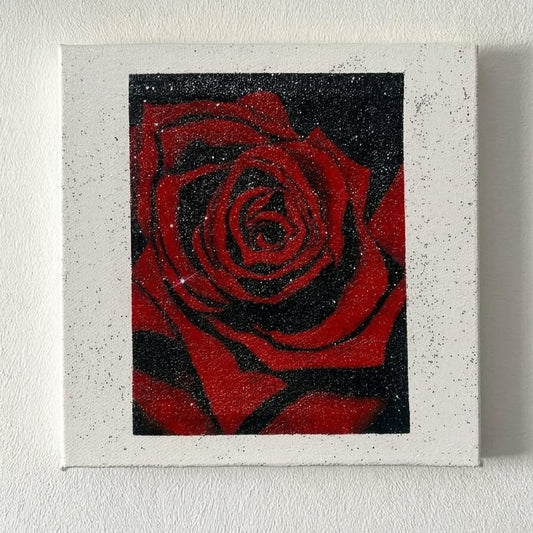 Crimson Rose Bloom | Hand-Painted Floral Canvas